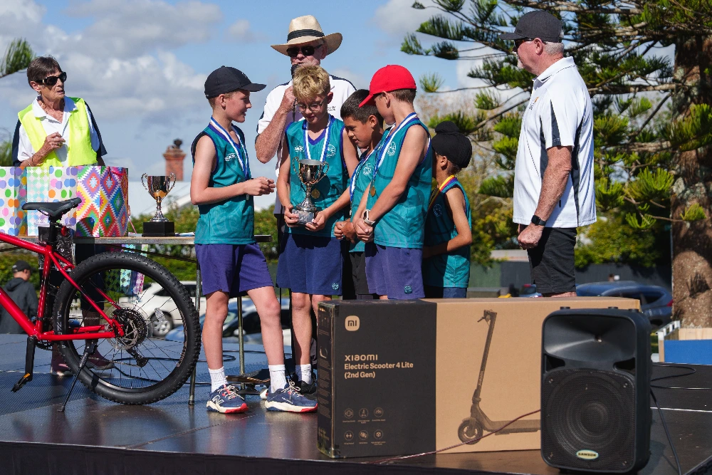 2026 prizes on stage at the Howick Rotary Fun Walk & Run event