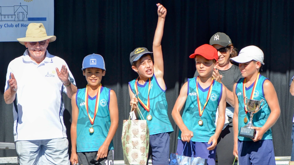 School group on stage at prizegiving